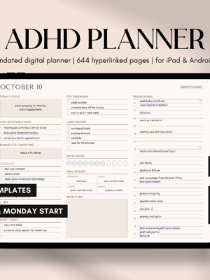 ADHD Digital Diary, Undated ADHD Diary, iPad and Android Digital Diary, GoodNotes Calendar, 2024 ADHD Monthly Weekly Journal for Adults