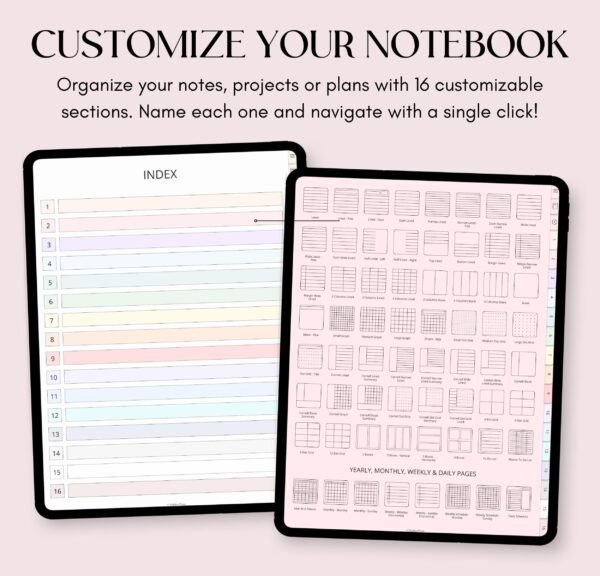 Digital notebook with tabs, GoodNotes notebook, digital journal, student notebook, note templates, digital paper, note taking template