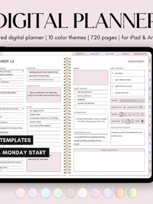 All-in-One Digital Planner Undated, iPad & Android Planner, Digital Calendar, GoodNotes Template, Daily Weekly Monthly Journal for 2025 2026