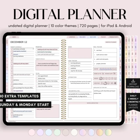 All-in-One Digital Planner Undated, iPad & Android Planner, Digital Calendar, GoodNotes Template, Daily Weekly Monthly Journal for 2025 2026