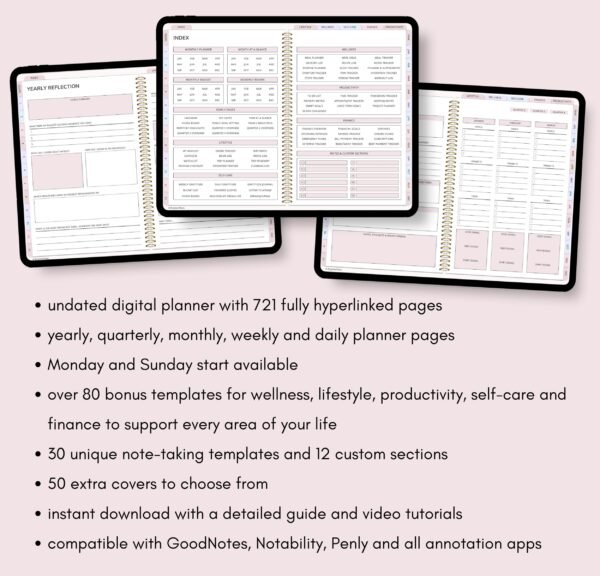 All-in-One Digital Planner Undated, iPad & Android Planner, Digital Calendar, GoodNotes Template, Daily Weekly Monthly Journal for 2025 2026